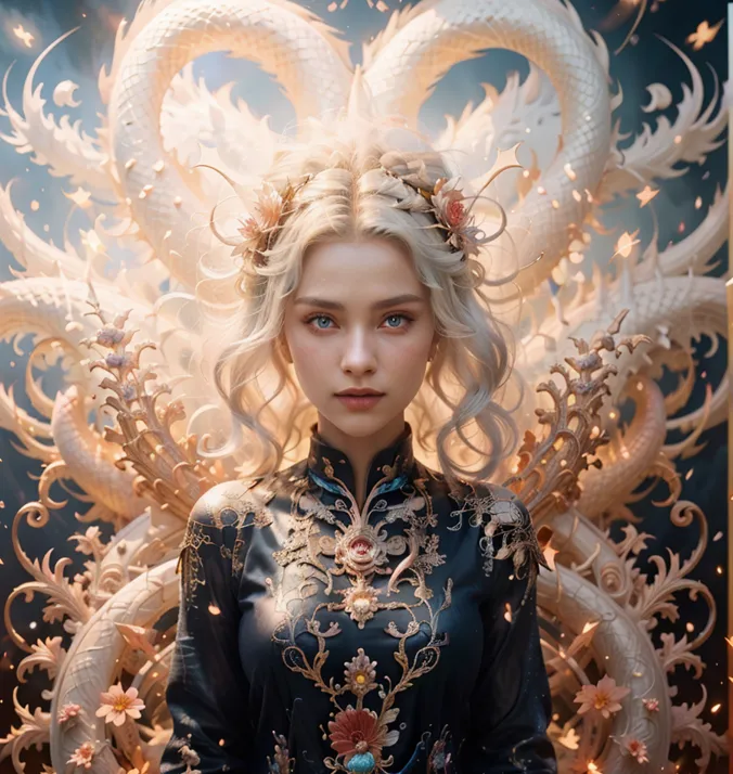 Fantasy world beauty girl magic dragon. AI commercial photograph by WeShop AI
